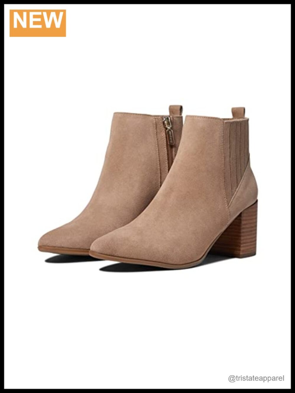 Waterproof Suede Leather Ankle Bootie with 2 1/2" Stacked Heel Zip Closure